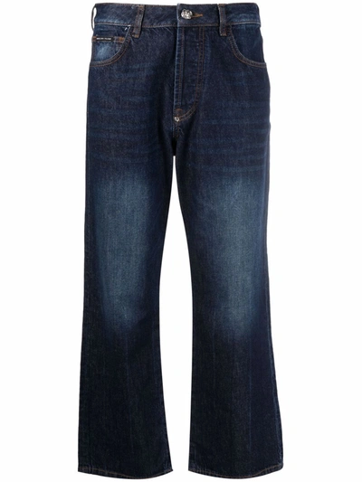 Shop Philipp Plein Iconic Plein Wide-leg Jeans In 蓝色