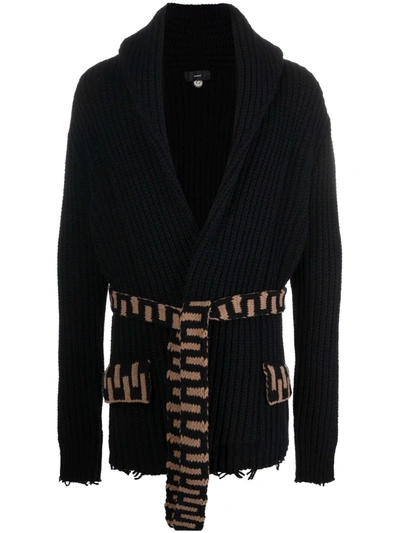 Shop Alanui Tie-fastening Knitted Cardigan In 黑色
