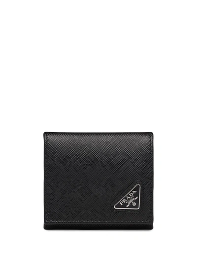 Shop Prada Enamel Logo Coin Purse In Black