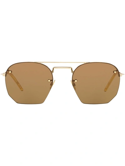 Shop Saint Laurent Double-bridge Sunglasses In Gold