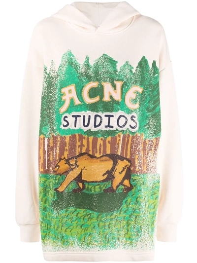 Shop Acne Studios Graphic-print Pullover Hoodie In Nude