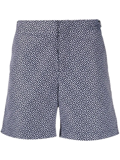 Shop Orlebar Brown Monogram-pattern Swim Shorts In Blau