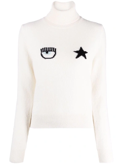 Shop Chiara Ferragni Eyestar Intarsia-knit Jumper In Weiss