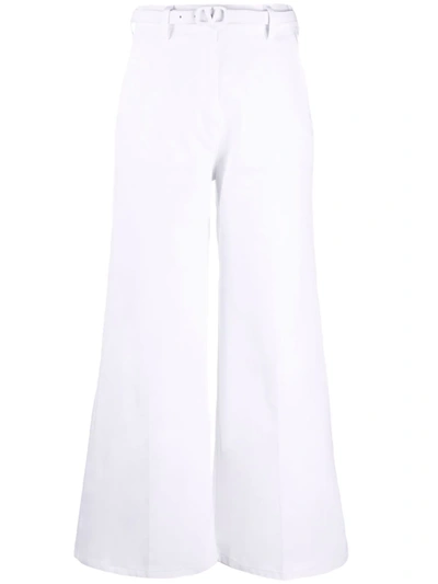 Shop Valentino Vlogo Belted Wide-leg Jeans In Weiss