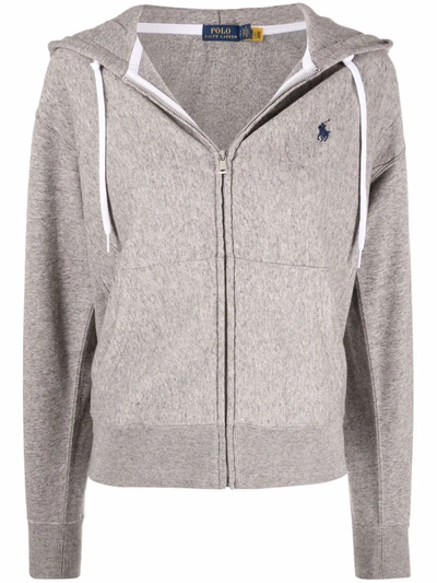 Shop Polo Ralph Lauren Embroidered-logo Zip-up Hoodie In Grau