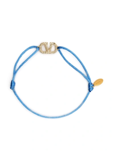 Shop Valentino Vlogo Rhinestone-embellished Bracelet In Blau