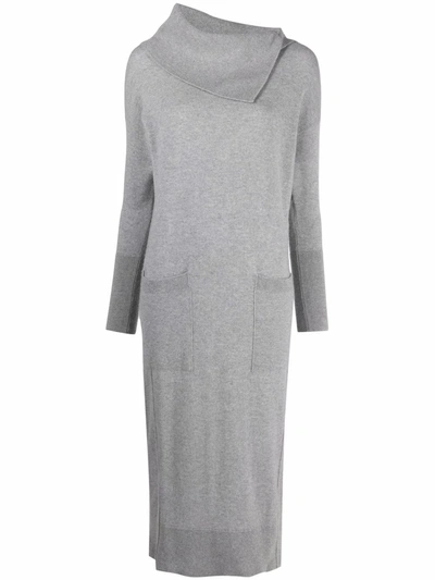 Lorena Antoniazzi Folded Collar Midi Dress In Grau
