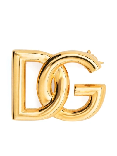 Shop Dolce & Gabbana Interlocking Logo Brooch In Gold