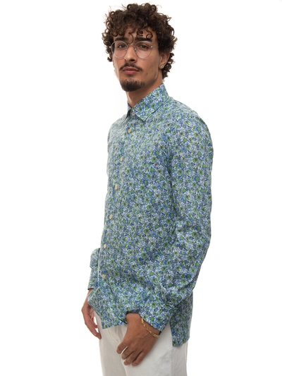 Shop Kiton Casual Shirt In Azure/green