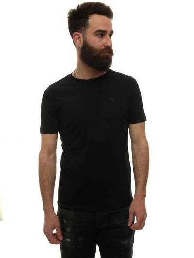 Shop Emporio Armani Round-necked T-shirt Black Cotton Man