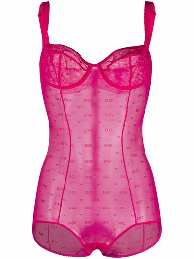 Shop Dolce & Gabbana Dg Heart Embroidered Bodysuit In Pink