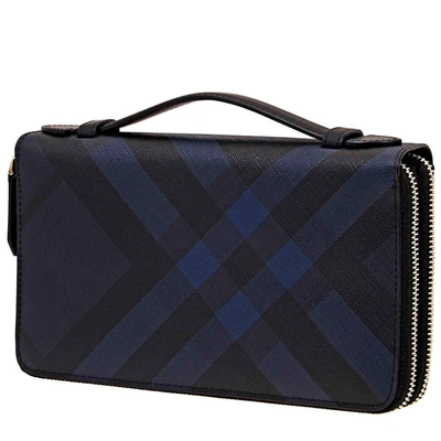 Shop Burberry London Check Travel Wallet In Black,blue