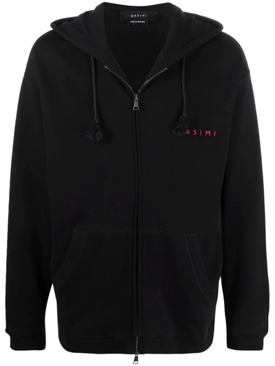 Shop Qasimi Embroidered Logo Slogan Hoodie In Black