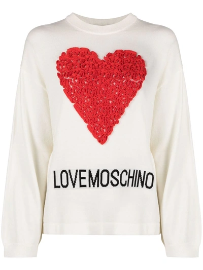 Shop Love Moschino Heart-appliquéd Jumper In White