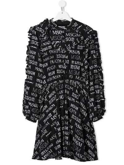 Shop Msgm All-over Logo Print Dress In Black
