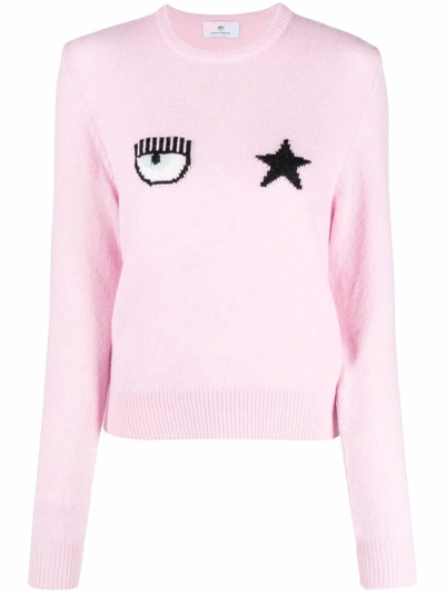 Shop Chiara Ferragni Eyestar Intarsia-knit Jumper In Rosa