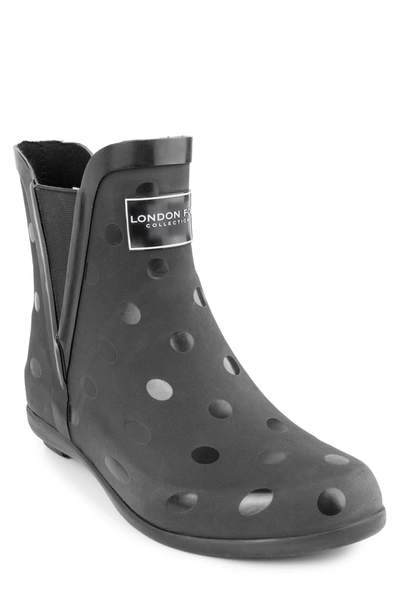 Shop London Fog Pull-on Ankle Rain Boot In Bb-black Shiny Dot