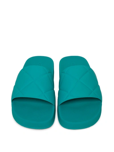 Shop Bottega Veneta Rubber Intreccio Slide Sandal Neptune