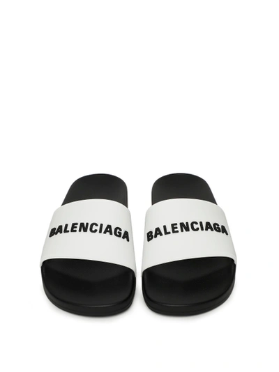 Shop Balenciaga Logo Pool Slide Sandal White And Black