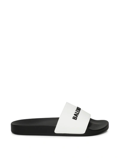 Shop Balenciaga Logo Pool Slide Sandal White And Black