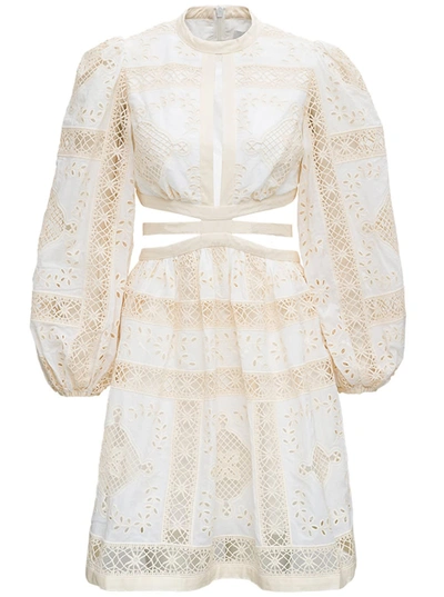 Shop Zimmermann Aliane Floral Openwork Cotton Dress In White