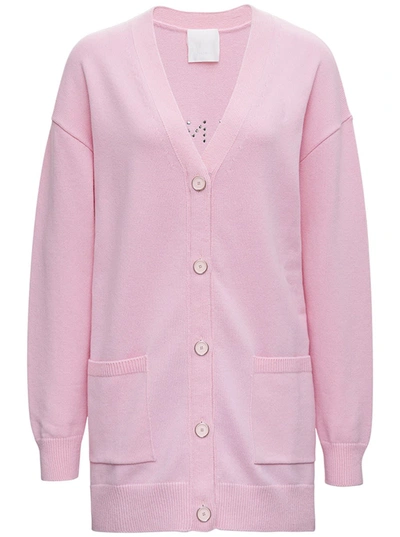 Shop Givenchy Wool And Cashmere Pink Cardigan With Logo
