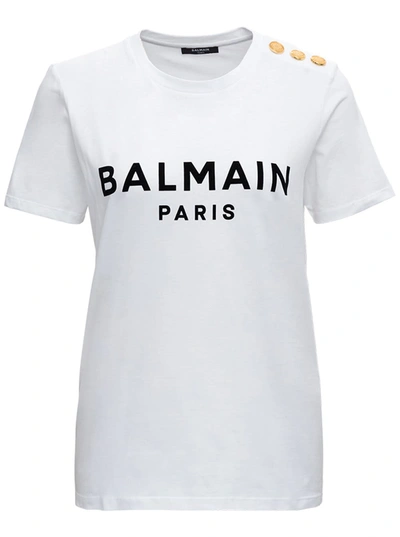 Shop Balmain Cotton T-shirt With Logo Print In White