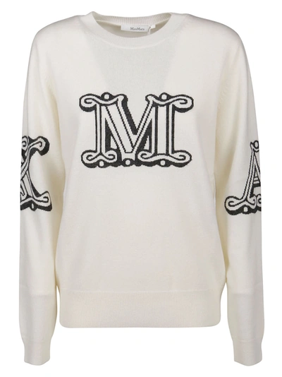 Shop Max Mara Sweater Kuban In Fondo Bianco/scritta Antracite