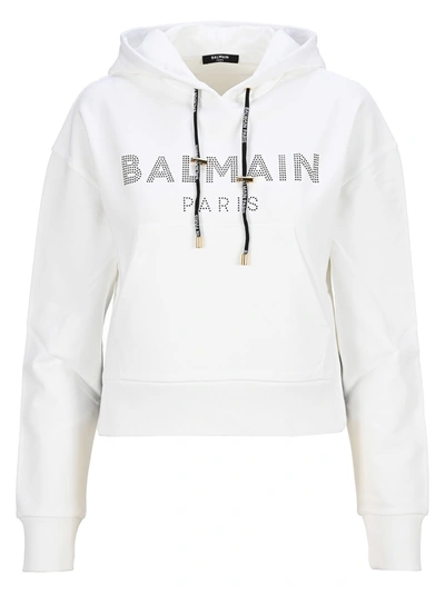Shop Balmain Logo Hoodie In White Black