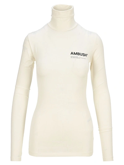 Shop Ambush Roll-neck Fitted Logo Top In White