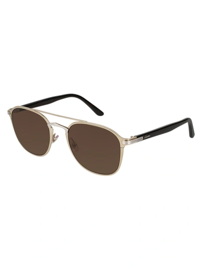 Shop Cartier Ct0012s Sunglasses In Gold Havana Brown