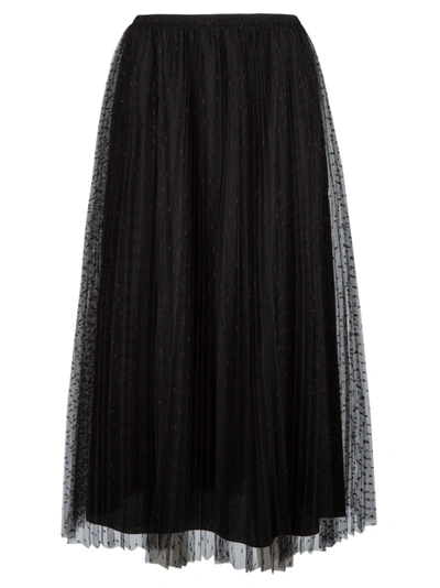 Shop Red Valentino Lace Pleated Skirt In Black