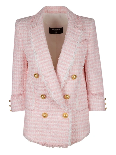 Shop Balmain Double-breasted Twill Dinner Jacket In Pink