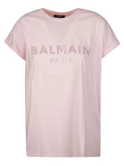 Shop Balmain Regular Studded Logo T-shirt In Pink