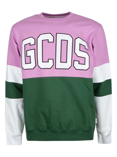 Shop Gcds Colourblock Stripe Detail Logo Sweatshirt In Pink/green/white