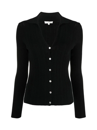 Shop Vince Ribbed Polo Cardigan In Blk Black