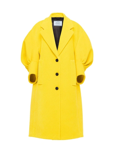 Shop Prada Couduroy Coat In Yellow