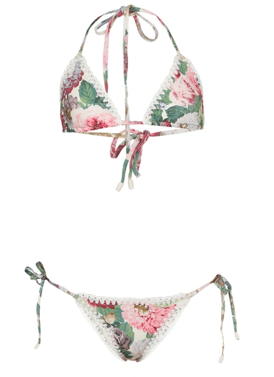 Shop Zimmermann Mae Crochet Edge Bikini In Rose Floral