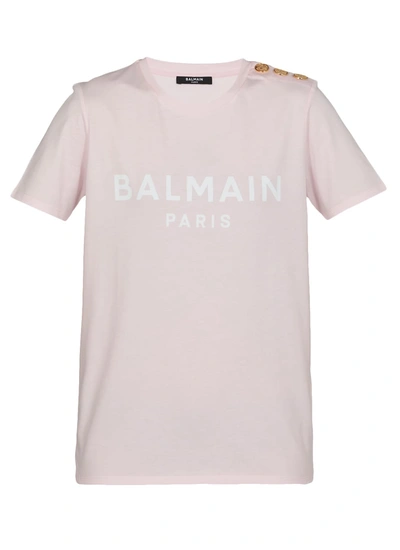 Shop Balmain Loged T-shirt In Rose P Le/blanc