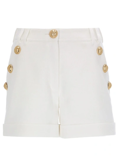 Shop Balmain Low-waisted Cotton Shorts In Blanc