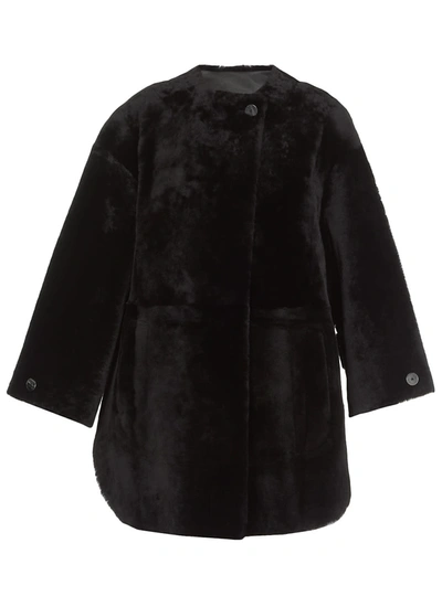 Shop Drome Reversible Double Breasted Shearling Jacket In Black