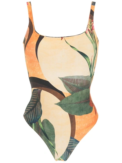 Shop Lygia & Nanny Floral Print One-piece Swimsuit In 黄色