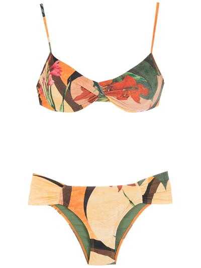 Shop Lygia & Nanny Vitória Leaf-print Bikini In 黄色