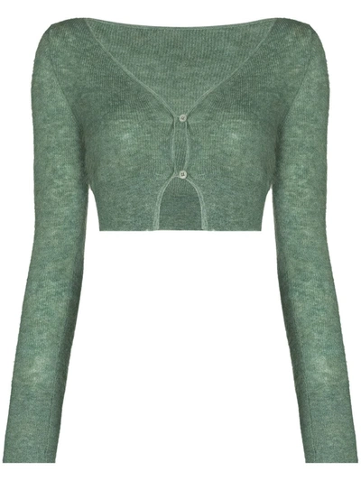 Shop Jacquemus Alzou Cropped V-neck Cardigan In Green