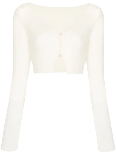 Shop Jacquemus Alzou Cropped V-neck Cardigan In 中性色