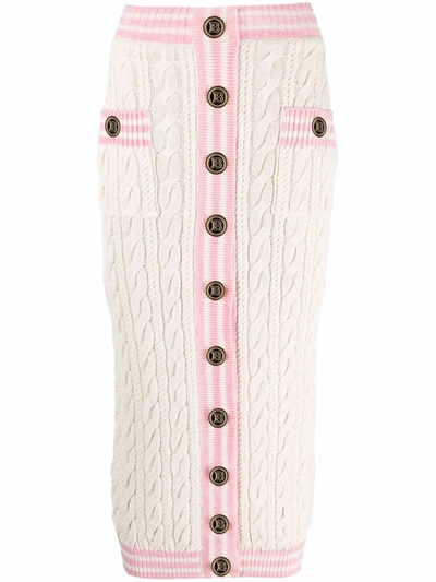 Shop Balmain Buttoned Cable-knit Skirt In 中性色