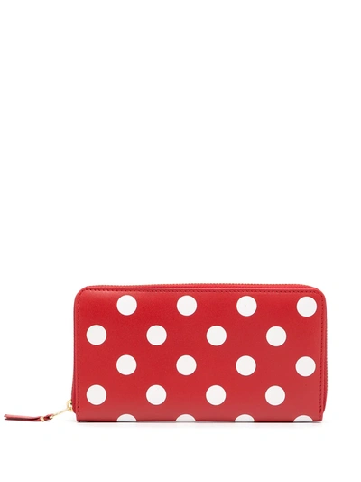 Shop Comme Des Garçons Polka Dot-print Zip-around Wallet In 红色
