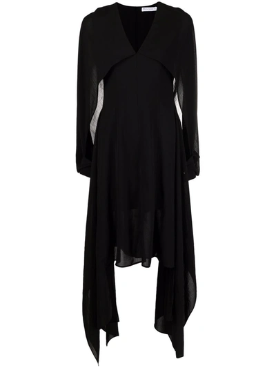 Shop Jw Anderson V-neck Asymmetric Midi Dress In 黑色