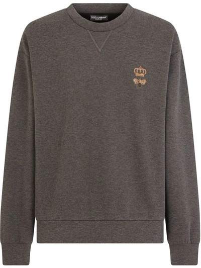 Shop Dolce & Gabbana Embroidered Jersey Sweatshirt In Grau