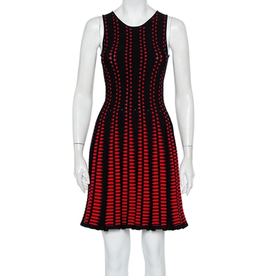Pre-owned Alexander Mcqueen Red Patterned Knit Flared Sleeveless Dress S In Black